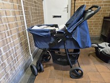 Hauck Pram In Blue and Grey Pushchair Stroller Buggy Foldable