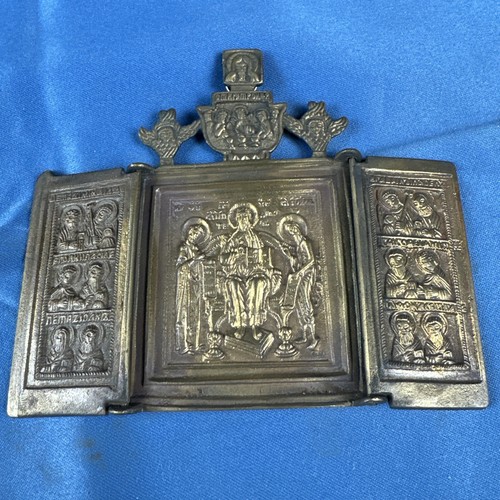 Vintage brass triptych russian - triptych,