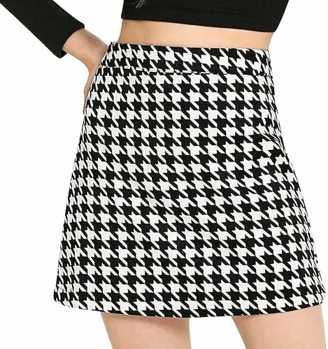 Houndstooth skirt aline - houndstooth, high