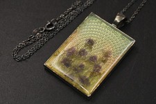 .925 STERLING SILVER Real Dried Flowers Rectangle Pendant Necklace, 15.5g - C53