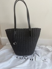 Coach Black Small Straw Tote Wicker Bag CQ785