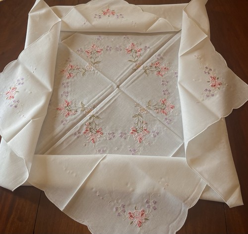 Vintage cotton tablecloth pink - vintage,