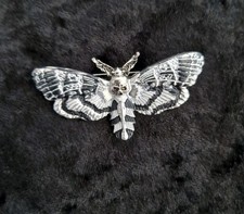 Gothic Death's-Head Hawkmoth Brooch Gold Skull Accent Silver & Black Pin Broach