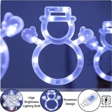 BLOOMWIN Christmas Window Lights Snowflake & Snowman Curtain