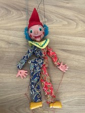 Pelham Puppet Clown With Blue Hair - Boxed - Needs some Attention to Strings