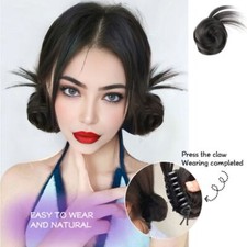 Messy Double Hair Bun Wrap Around Meatball Wig Little Hair Bun  Women