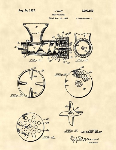 Meat grinder patent art - grinder,