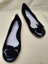 CLARKS WOMENS CADIZ  TREASURE UK 4.5 D BALLET FLATS SUEDE WITH PATENT CAP TOE~NR