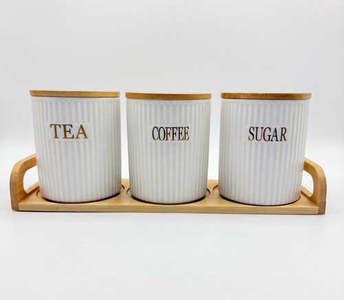 3pc ribbed white ceramic - 3pc, tea