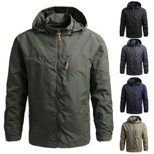 Mens Waterproof Windbreaker Rain Jacket Hooded Soft Shell Outdoor Grey Coat