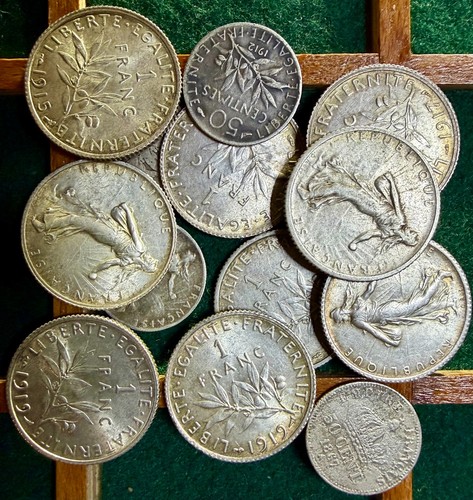 French silver coins - silver, coins;