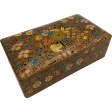 Vintage Hand-Painted Floral Wooden Trinket Box 18x10x6cm Used