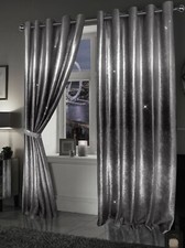 Crushed Velvet Eyelet Curtains Ombre Sparkle Ring Top Lined Pair Bling Tie Backs