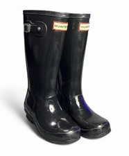 HUNTER WELLIES Kids Original Gloss Tall Childrens Wellington Boots Black UK 13