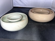 2 X Vintage green Peach. ceramic Posy Ring, circular vases Denby