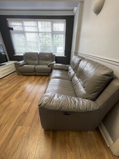 Real Leather Sofas 2 and 2 Seater Set with Electric Recliner and USB Port Grey