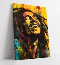 COOL PORTRAIT OF BOB MARLEY LAUGHING ORANGE CANVAS WALL ART PICTURE PRINT
