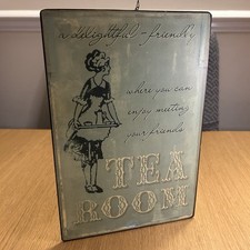 Metal Tea Room Sign Wall Art Vintage Look 28x19cm Some Stains On The Back
