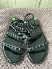 French Connection Flat Black Stud Sandals Gladiator Style Size 7 Bnwt