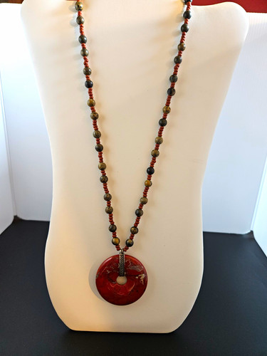 Red jasper round donut pendant - jasper,