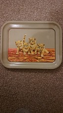 Vintage Metal Small Tray with Kittens. Good Condition. Kitsch. Pretty.