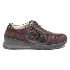 WALDLAUFER Mens Burgundy Leather Casual Trainers UK 9 Comfortable Lace Up