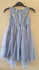 monsoon Girl Blue Dress with Butterfly Embroidery Ages 4-5