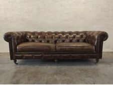 Large 3 Seat Brown leather Chesterfield Sofa