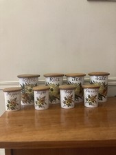 8 Vintage Crown Devon Fieldings Storage Jars~ Sunflower~ Nutmeg Sage Mint Pepper