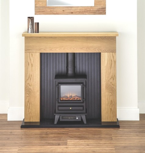 Electric fire stove oak mantle - fire,