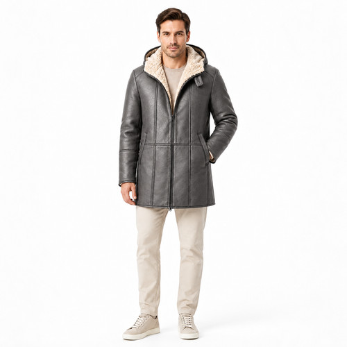 Men brown sheepskin leather - sheepskin,