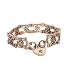 Antique 9ct Rose Gold Gate Bracelet with Heart Padlock