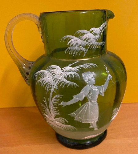 Antique green glass mary - antique,