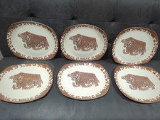Ironstone Pottery Beefeater Bull Cow Vintage 70s Steak Plates Set of 6 England