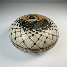Vintage Dybdahl Denmark Pottery Circular Lidded Pot With Fisherman/Net 60s MCM