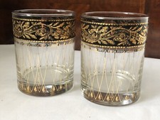 Pair Of ‘Culver Bavaria’ “Executive On The Rocks” Glass Tumblers 22K Gold Black