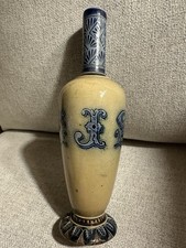 RW Martin Brothers Glazed Stoneware Triple Monogram EJS Rare Bud Vase Blue Brown