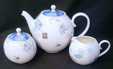 Denby Monsoon Home VERONICA Teapot, Milk Jug and Covered Sugar Bowl