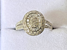 9ct White Gold Art Deco Style 0.50ct Diamond Ring. Size O. Gift Boxed. 4.14g.