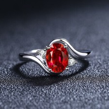 Crystal Red Stone Adjustable Ring 925 Sterling Silver Women Girls Jewellery Gift