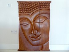 Wooden buddha wall plaque - wooden,