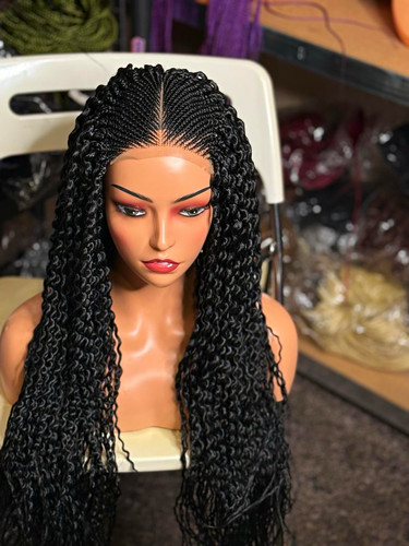 Black braided lace front - black,