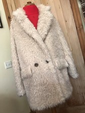 FAUX FUR SHAGGY MONGOLIAN TIBETAN LAMB COAT JACKET OVERSIZED L RETRO BOHO WINTER