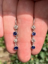 18Ct Gold Victorian Incredible Old Cut￼ Diamond Natural Sapphire Drop Earrings
