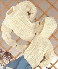 Aran Cardigan Sweater and Hoody Knitting Pattern Baby Boys Girls 18-32" 1117