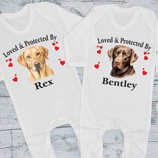 Loved & Protected By Personalised Labrador Baby Children's Bib Vest Grow T-Shirt