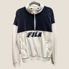 Fila Vintage White & Peacoat Easton Velour Half Zip Pullover Size Medium