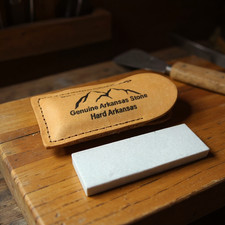 Hard Arkansas Stone Fine Grit Sharpening Stone with Leather Pouch - Tool