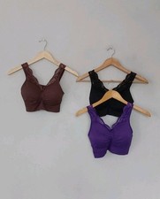 QVC Rhonda Shear Lace Trim Ahh Bra with Removable Pads 3 Pk Black Multi  Small.