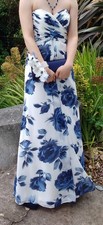 Prom/Bridesmaid Dress.  Dessy, beautiful navy flowers on near white. Strapless